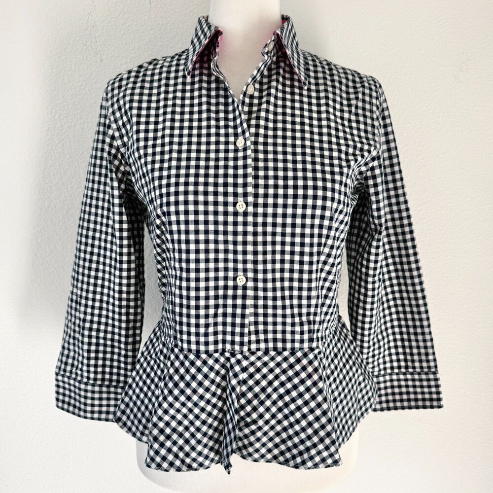 Lauren Ralph Lauren Cotton Gingham peplum Shirt Feminine Whimsy Preppy Size 4P
